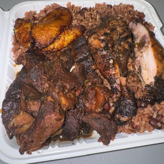 Jerk Lamb Combination Meal.