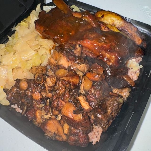 Brown Stew Chicken Combination Meal.