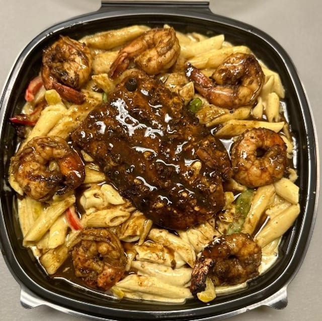 Rasta Pasta Seafood Combination Meal.