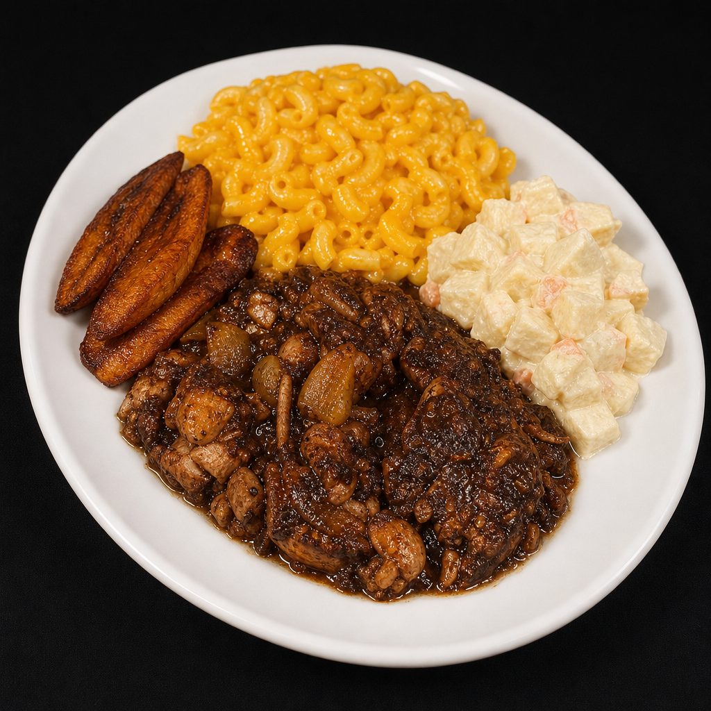 Brown Stew Chicken Meal.