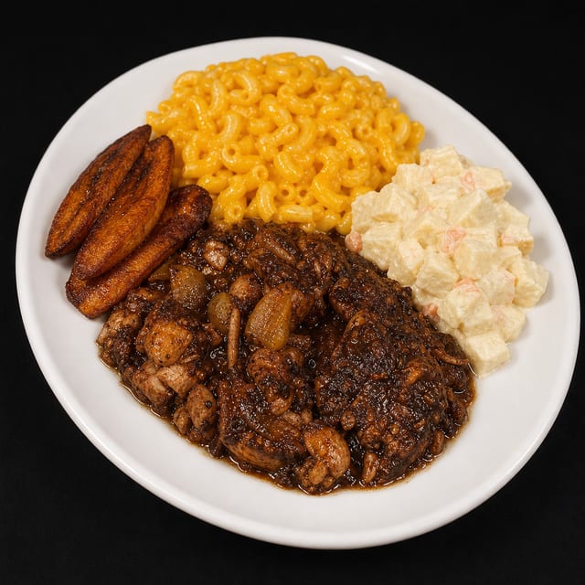 Brown Stew Chicken Meal.