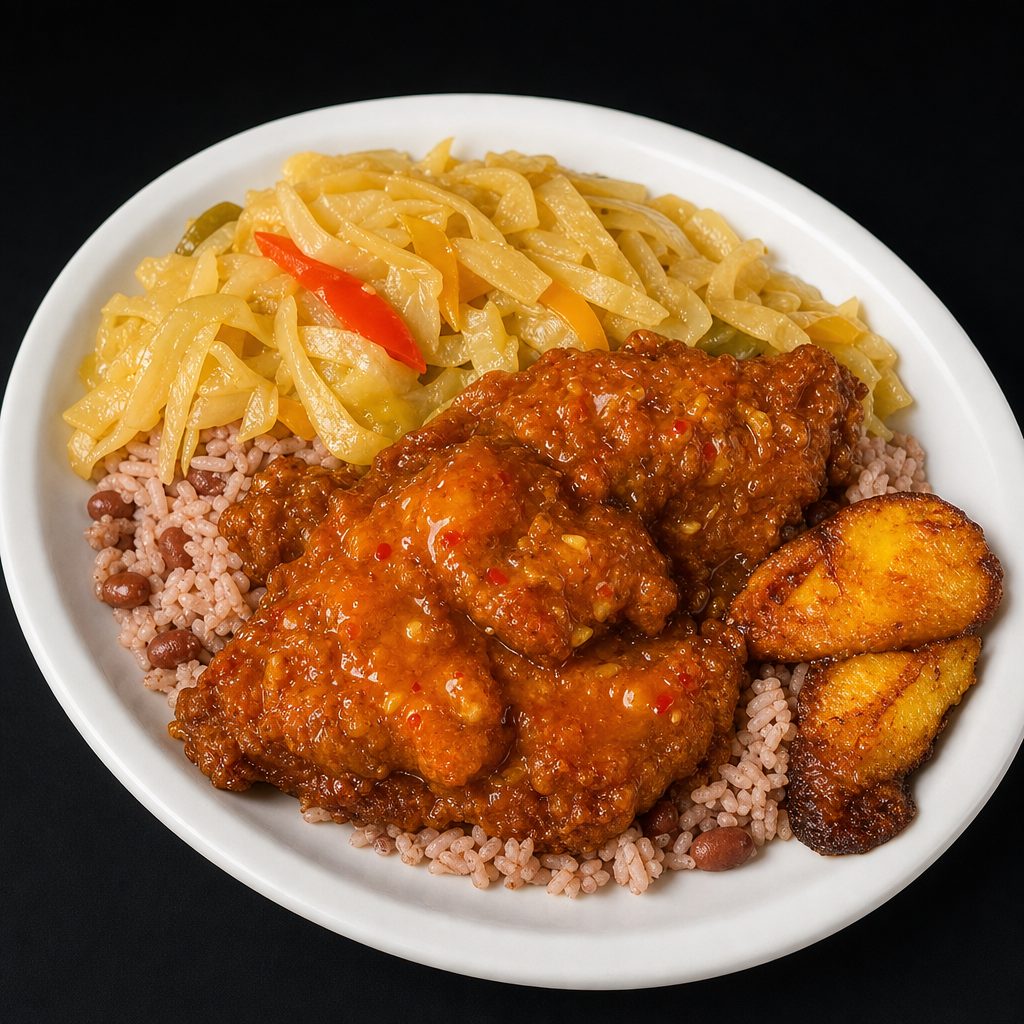 Sweet Chilli Mango Glazed Fried Chicken Meal.