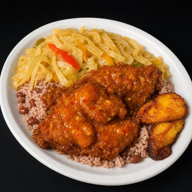 Sweet Chilli Mango Glazed Fried Chicken Meal.